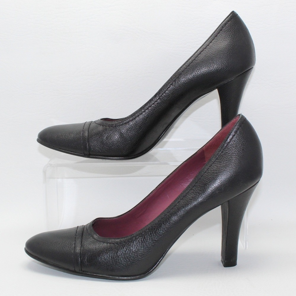Antonio Melani Womens Black Leather Almond Cap Toe Pumps Heels‎ Size 8.5 M